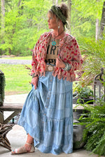 Load image into Gallery viewer, Patchwork Skies Ruffle Skirt