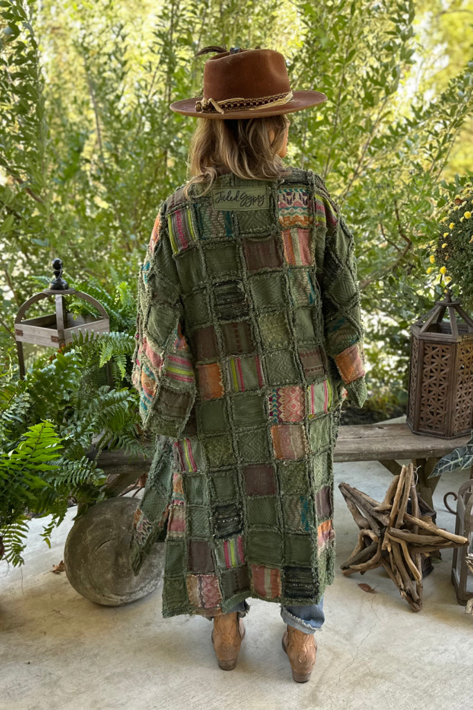 Patchwork Of Many Colors Duster - Olive