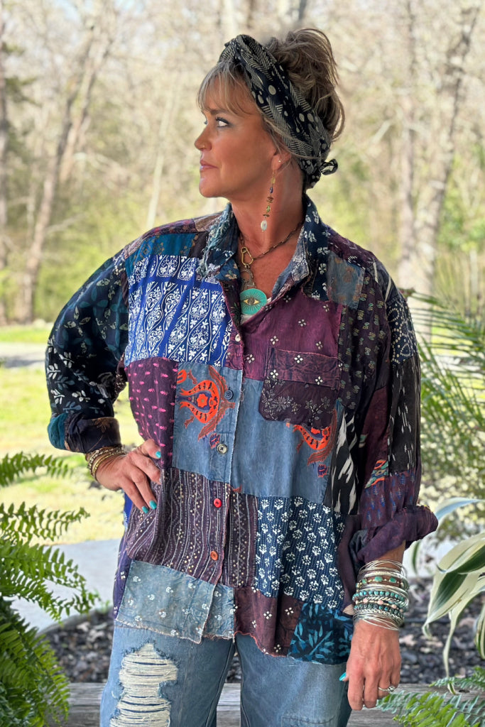 Patchwork Sunrise Top - Plum JG-202
