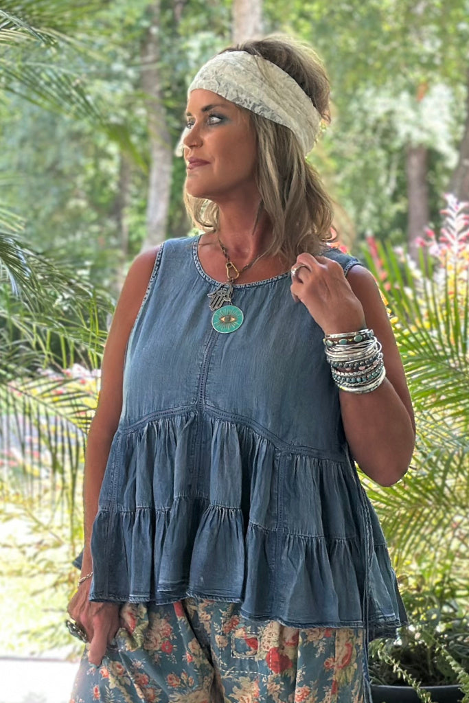 Ruffled About Tank - Chambray