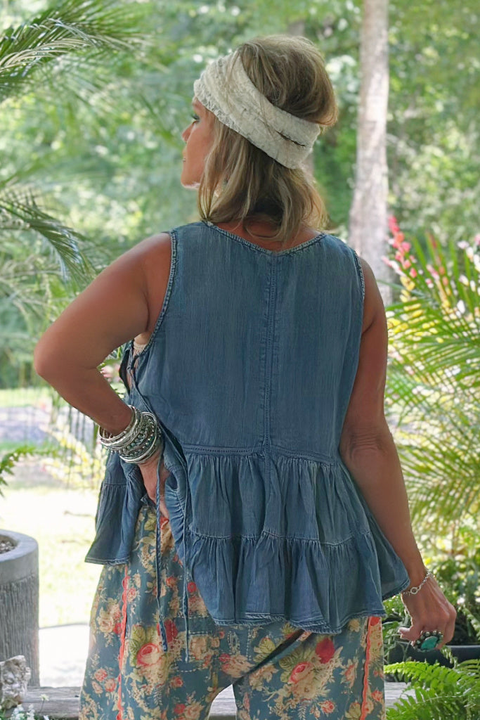 Ruffled About Tank - Chambray
