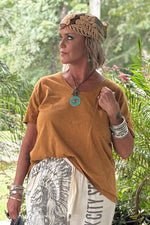 Load image into Gallery viewer, Moon Dance V-Neck Tee - Vintage Mustard
