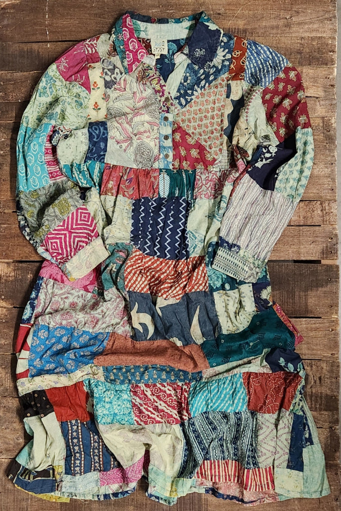 Patchwork Sunrise Dress - Teal