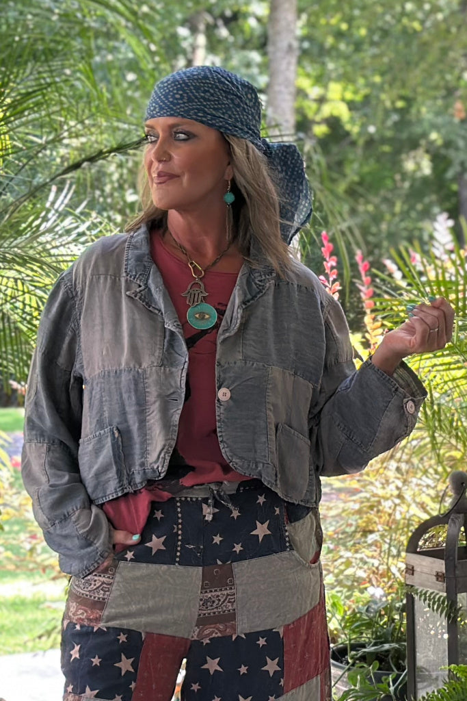 Patchwork Skies Crop Jacket - Midnight