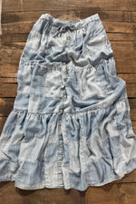 Load image into Gallery viewer, Patchwork Skies Ruffle Skirt
