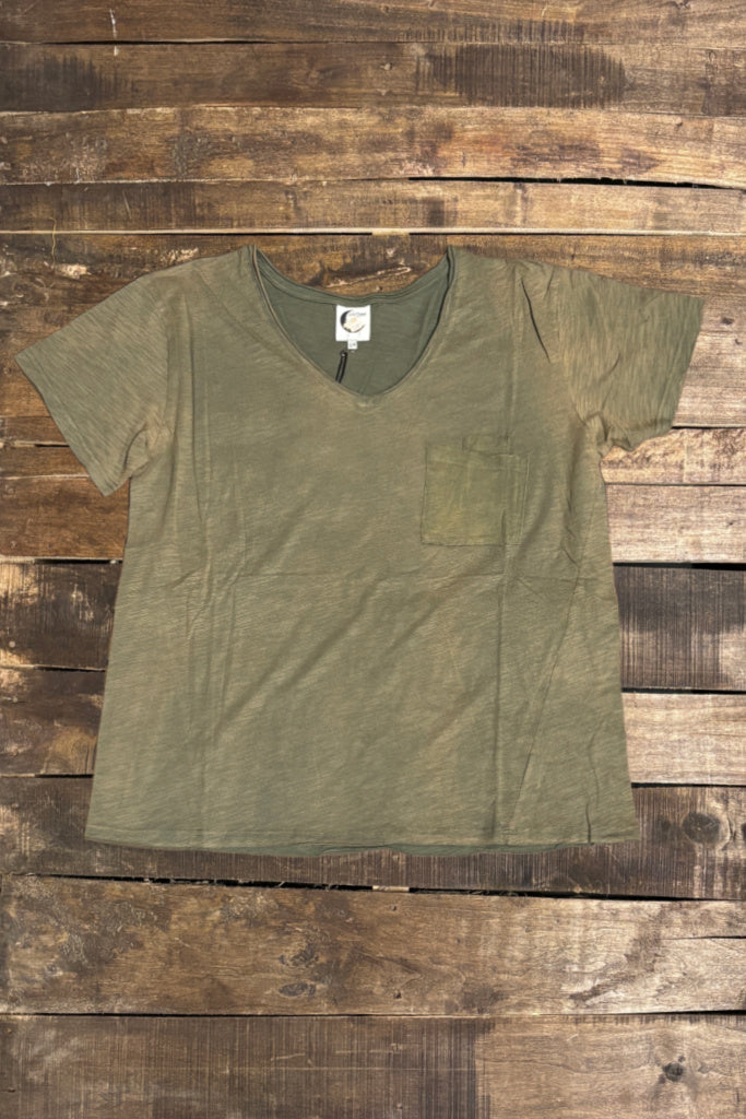 Moon Dance V-Neck Tee - Vintage Moss