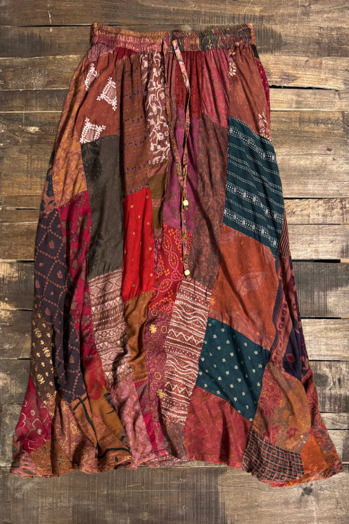 Patchwork Sunrise Skirt - Wine JG-241