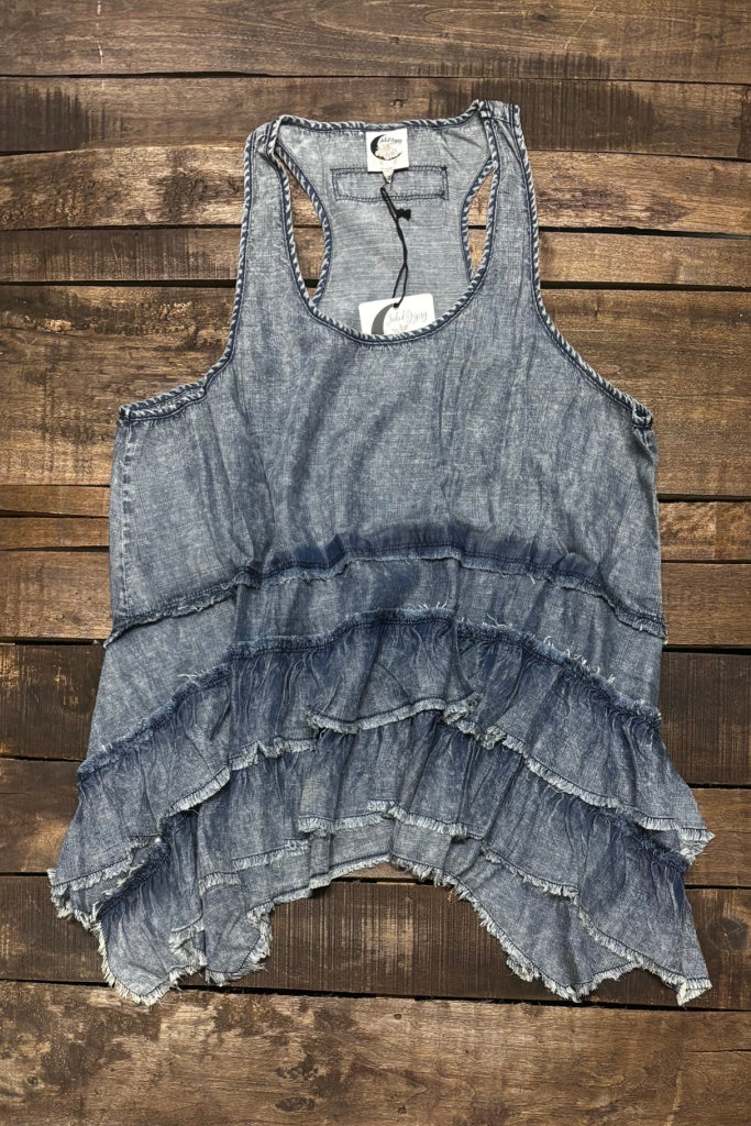 Ruffled Dreams Tank - Chambray