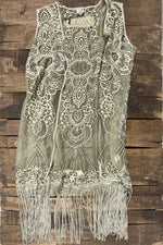 Load image into Gallery viewer, Garden Bliss Fringe Vest - Vintage Stone
