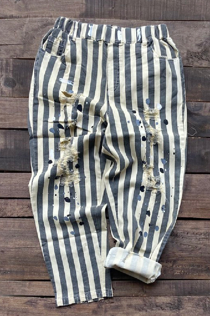 Endless Journey Striped Crop Pants - Vintage Black