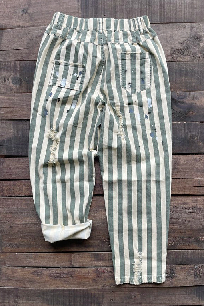 Endless Journey Striped Crop Pants - Olive