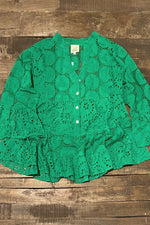 Load image into Gallery viewer, New Day Dawning Eyelet Top - Kelly Green
